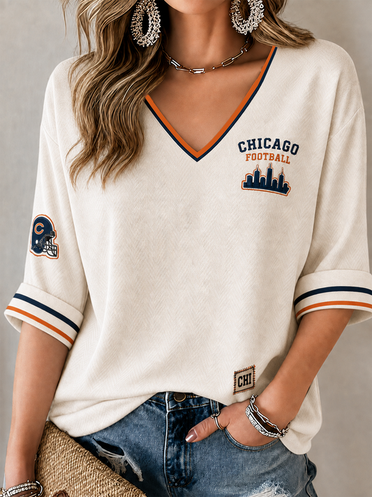 Women's Football Gameday Gift For Football Fans Mid-length Sleeves V-Neck T-Shirt
