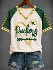 Women's Football Printed V-neck T-shirt