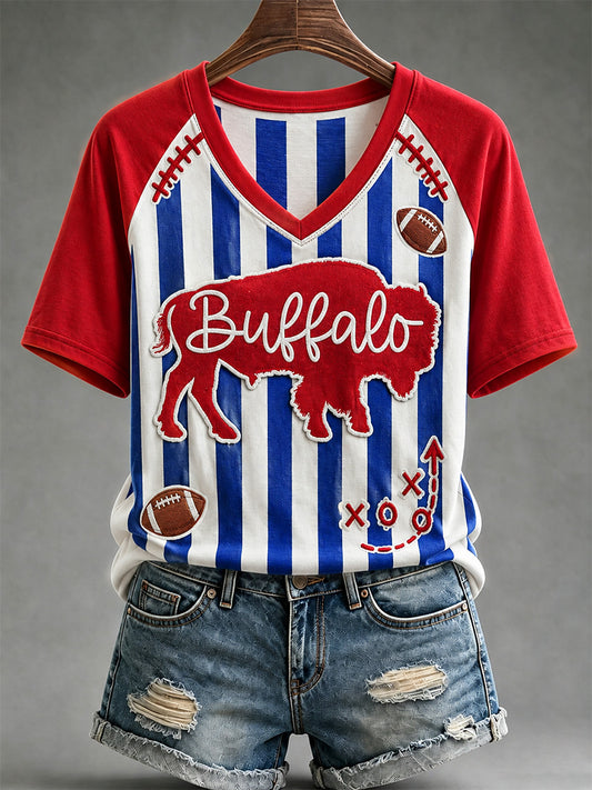 Women's Football Lover Buffalo Print V-Neck Tee
