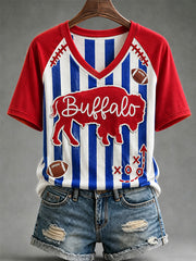 Women's Football Lover Buffalo Print V-Neck Tee