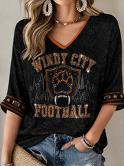 Women's Football Gameday Gift For Football Fans Mid-length Sleeves V-Neck T-Shirt