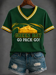Women's Football Printed V-neck T-shirt