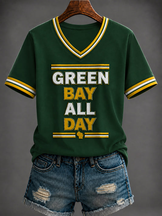 Women's Football Printed V-neck T-shirt