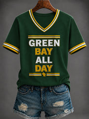 Women's Football Printed V-neck T-shirt