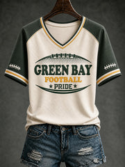 Women's Green Bay Football Printed V-neck T-shirt