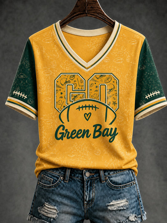 Women's Green Bay Football Printed V-neck T-shirt
