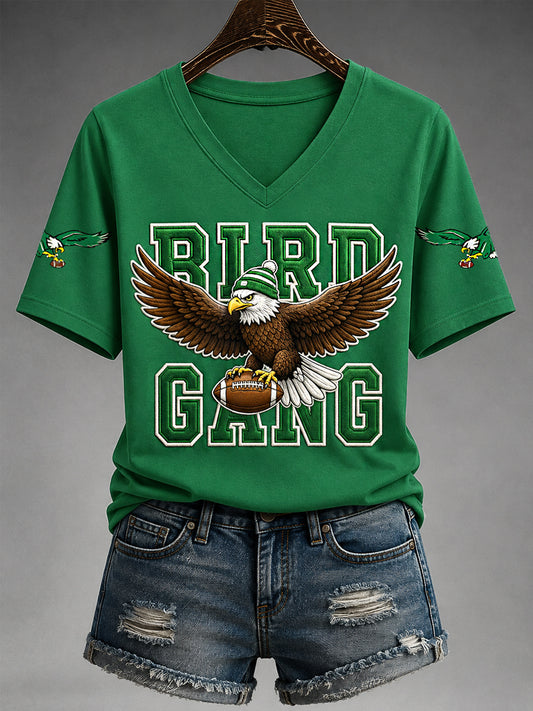 Women's Bird Gang Football Gameday Gift For Football Fans Casual V-Neck Tee