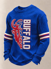 Men's Football Lover Buffalo Print Casual Waffle Long Sleeve Top