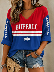 Women's Football Lover Buffalo Print V-Neck Tee