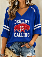 Women's Football Lover Buffalo Print V-Neck Tee