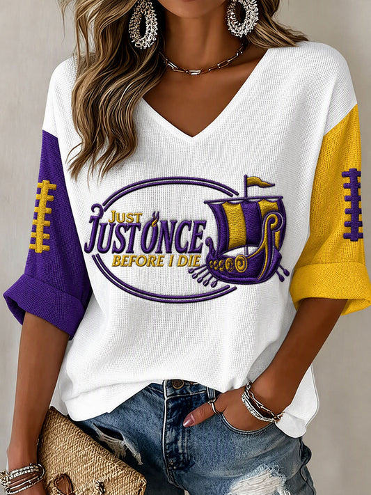 Women's Just Once Before I Die Football Print Waffle T-shirt