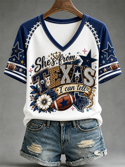 Women's Football Gameday Gift For Football Fans Casual V-Neck Tee