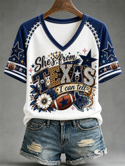 Women's Football Gameday Gift For Football Fans Casual V-Neck Tee
