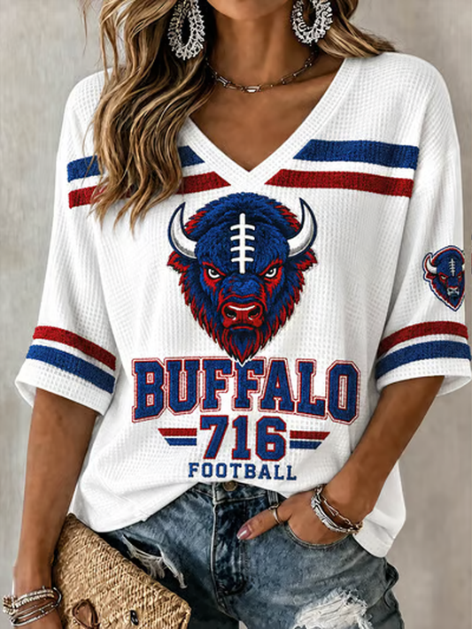 Women's Football Lover Bulls BUF Art Printed Waffle T-shirt