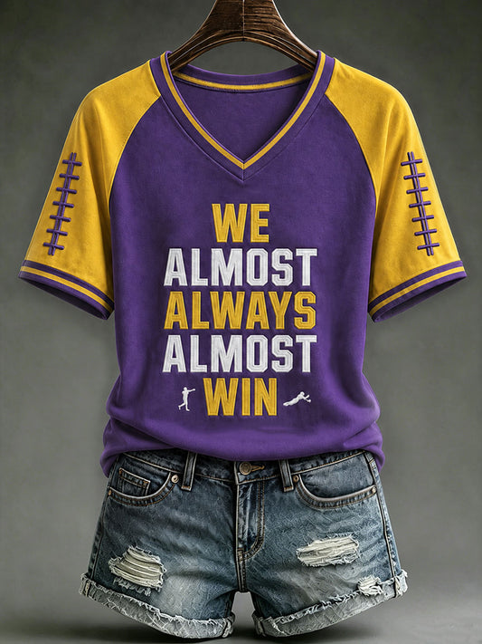 Women's We Almost Always Almost Win Football V-neck T-shirt