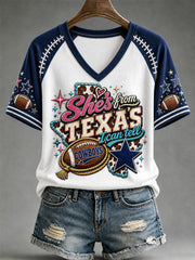 Women's Football Gameday Gift For Football Fans Casual V-Neck Tee