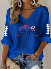 Women's Football Lover Bulls BUF Art Printed Waffle T-shirt