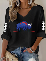 Women's Football Lover Bulls BUF Art Printed Waffle T-shirt
