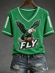 Women's Fly Eagles Fly Football Gameday Gift For Football Fans Casual V-Neck Tee