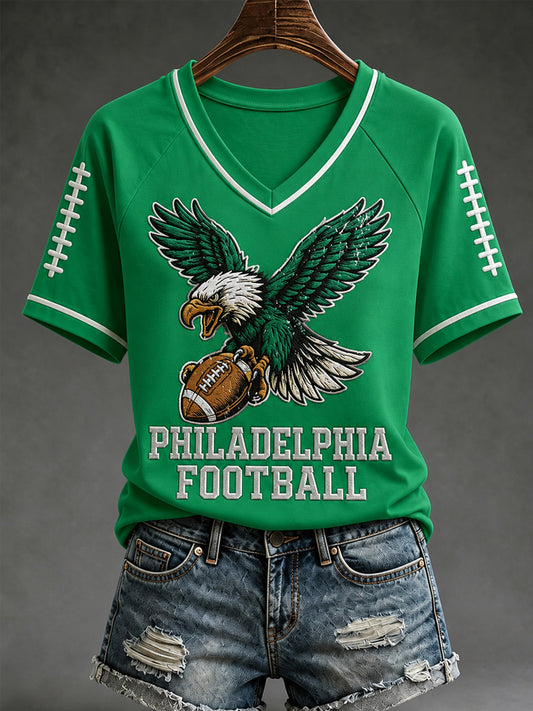 Women's Football Gameday Gift For Football Fans Casual V-Neck Tee