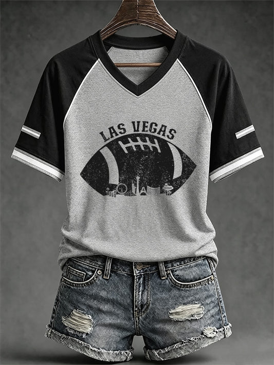 Women's Las Vegas Football Fan Print V-neck T-shirt
