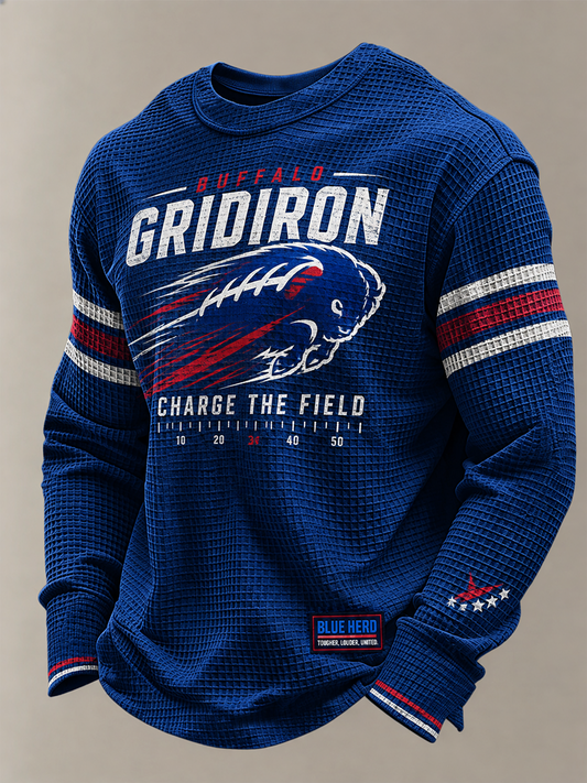 Men's Football Lover Bulls BUF Art Printed Waffle Long Sleeve Top