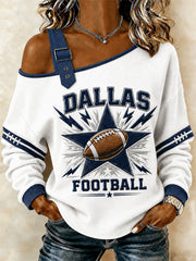 Women's Football Gameday Gift For Football Fans Casual Off-Shoulder Sweatshirt