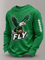 Men's Fly Eagles Fly Football Gameday Gift For Football Fans Casual Waffle Long Sleeve T-Shirt