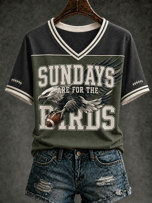Women's Football Printed V-neck T-shirt