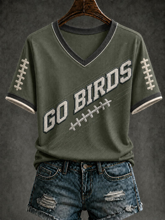 Women's Football Printed V-neck T-shirt