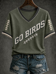 Women's Football Printed V-neck T-shirt