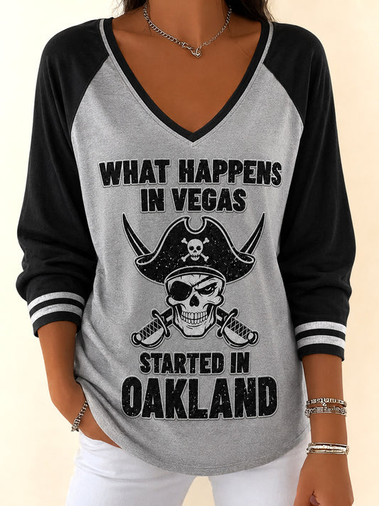 Women's Las Vegas Football Fan Printed V-Neck Long Sleeve T-Shirt