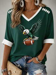 Women's Football Gameday Gift For Football Fans Casual Half-Sleeve V-Neck T-Shirt