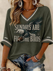 Women's Football Printed Mid-length Sleeves V-neck T-shirt