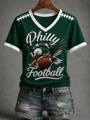 Women's Push On Birds VS Everyone Football Gameday Gift For Football Fans Casual V-Neck Tee