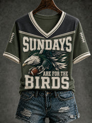 Women's Football Printed V-neck T-shirt