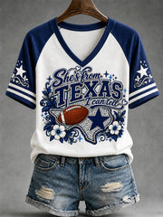 Women's Football Gameday Gift For Football Fans Casual V-Neck Tee