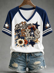 Women's Football Gameday Gift For Football Fans Casual V-Neck Tee