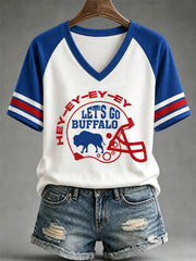 Women's Football Lover Buffalo Print Casual V-Neck Tee