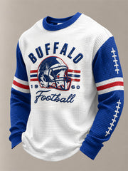 Men's Football Lover Buffalo Print Casual Waffle Long Sleeve Top