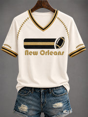 Women's America Football Printed V-neck T-shirt