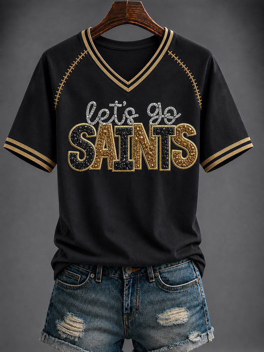 Women's America Football Printed V-neck T-shirt
