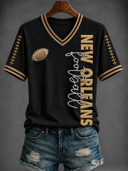 Women's America Football Printed V-neck T-shirt