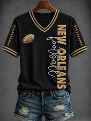Women's America Football Printed V-neck T-shirt