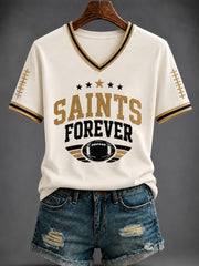 Women's America Football Printed V-neck T-shirt