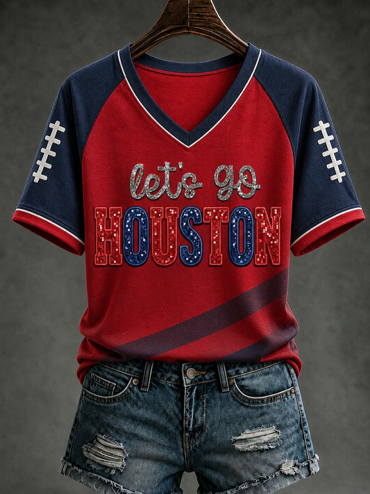Women's Football Printed V-neck T-shirt