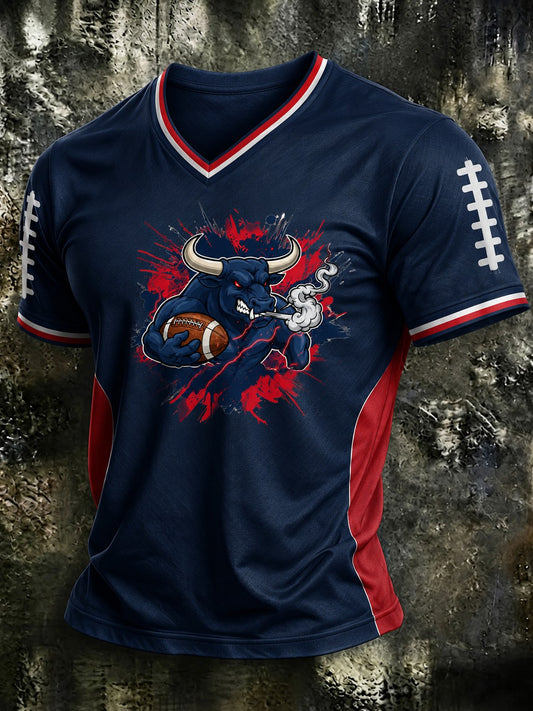 Men's Football Printed V-neck T-shirt