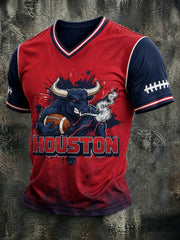 Men's Football Printed V-neck T-shirt