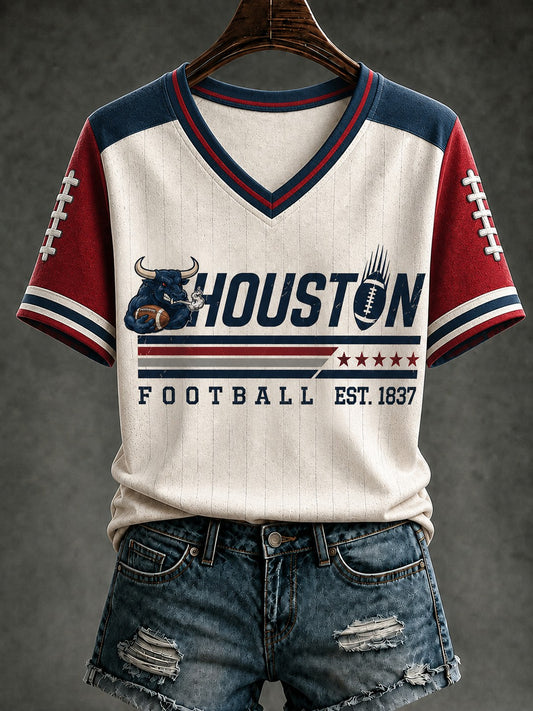 Women's Football Printed V-neck T-shirt