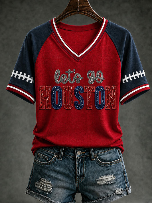 Women's Football Printed V-neck T-shirt